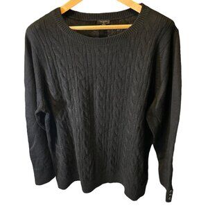 Talbots NWT Black Cable Knit Crew Neck Long Sleeve Sweater Button Detail Sz 2X